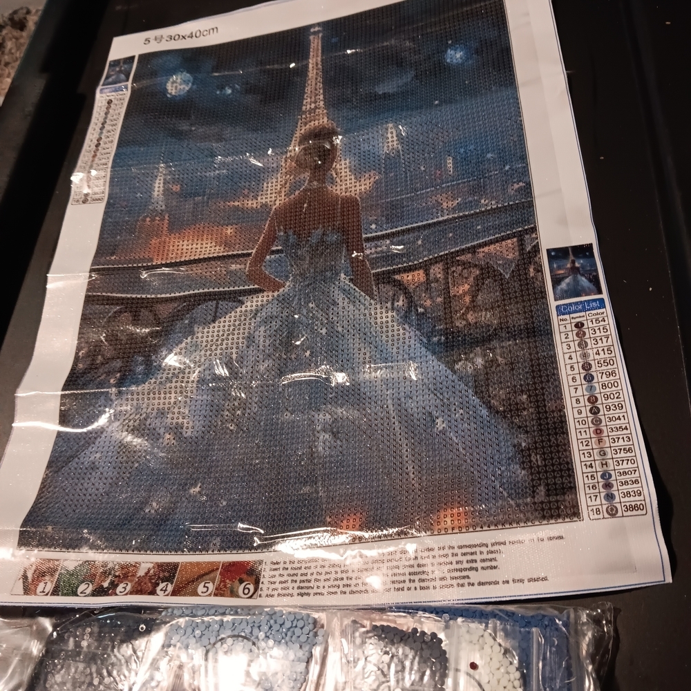 Elegant Blue Paris Lady Formal Dress Diamond Painting Kit 30x40